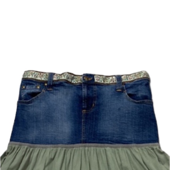 Motherhood Maternity Green Elastic Waist Floral Tiered A-Line Denim Skirt Size S - Picture 5 of 8